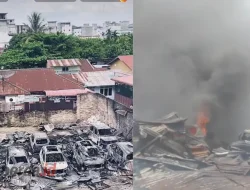 Gudang Mobil di Jalan Sisingamangaraja Kisaran Terbakar, Belasan Unit Kendaraan Hangus