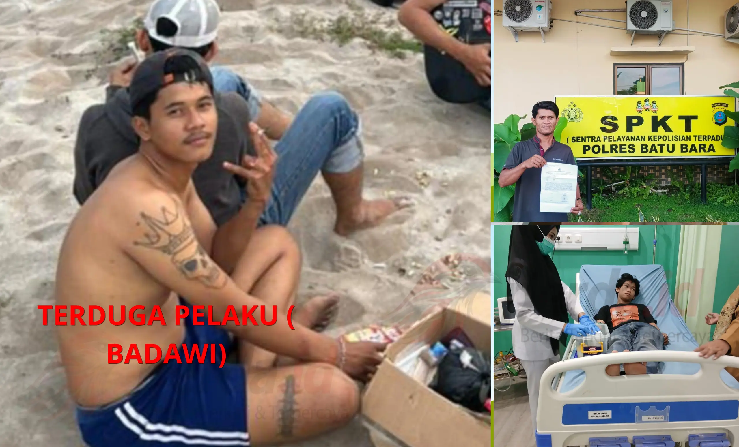 Kolase Foto Pengeroyokan Anak Vespa Tanjung Tiram Badawi Geng Motor dan Korban Ardiansyah Lapor Polres Batu Bara