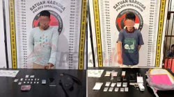 Polres Simalungun Bongkar Jaringan Narkoba Dosin, 142 Gram Sabu dan Airsoft Gun Diamankan Dua tersangka jaringan narkoba Dosin diamankan Sat Narkoba Polres Simalungun bersama barang bukti 142 gram sabu dan airsoft gun