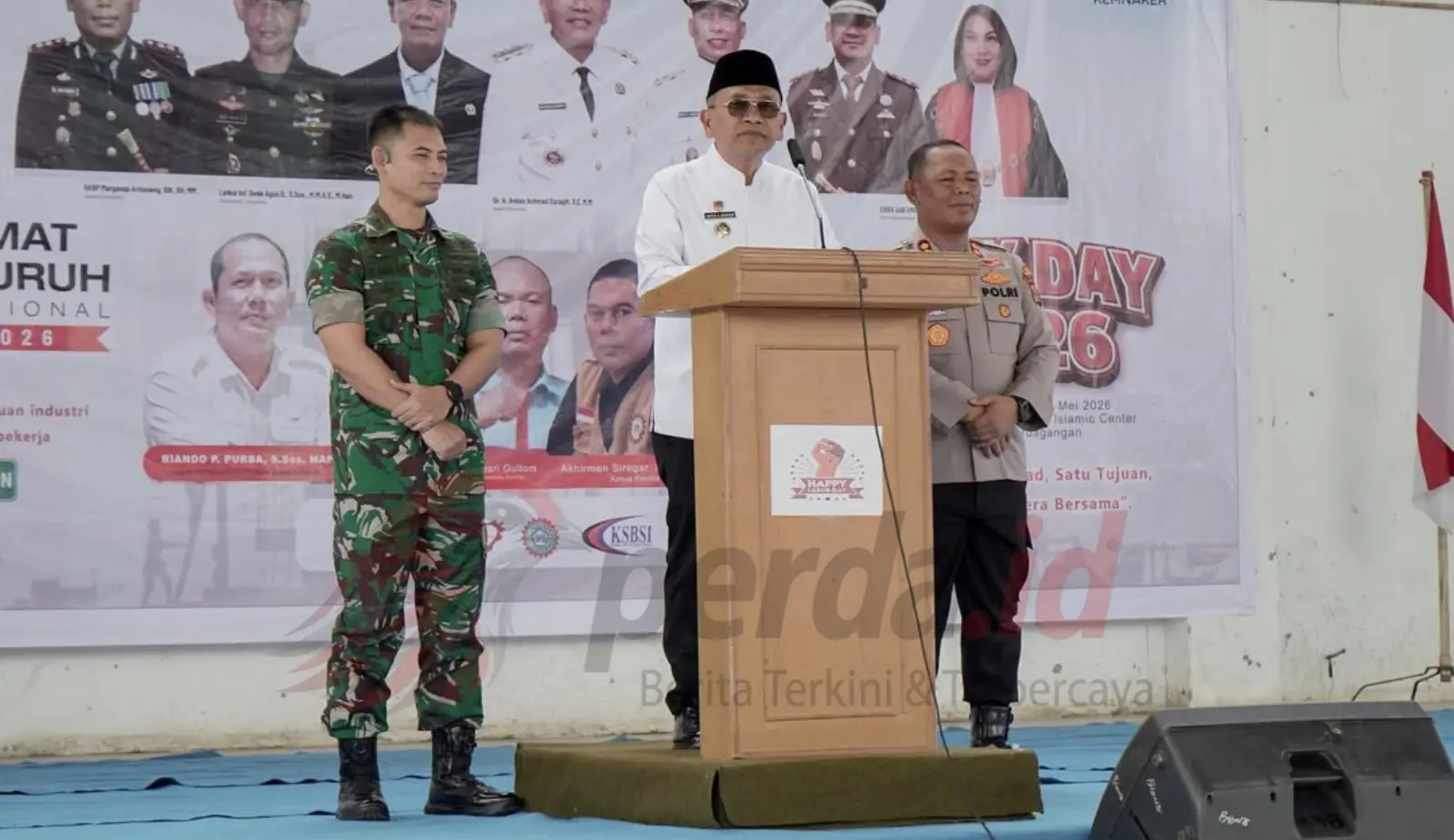 Bupati Simalungun Anton Achmad Saragih saat May Day 2026 di Perdagangan bersama TNI dan Polri